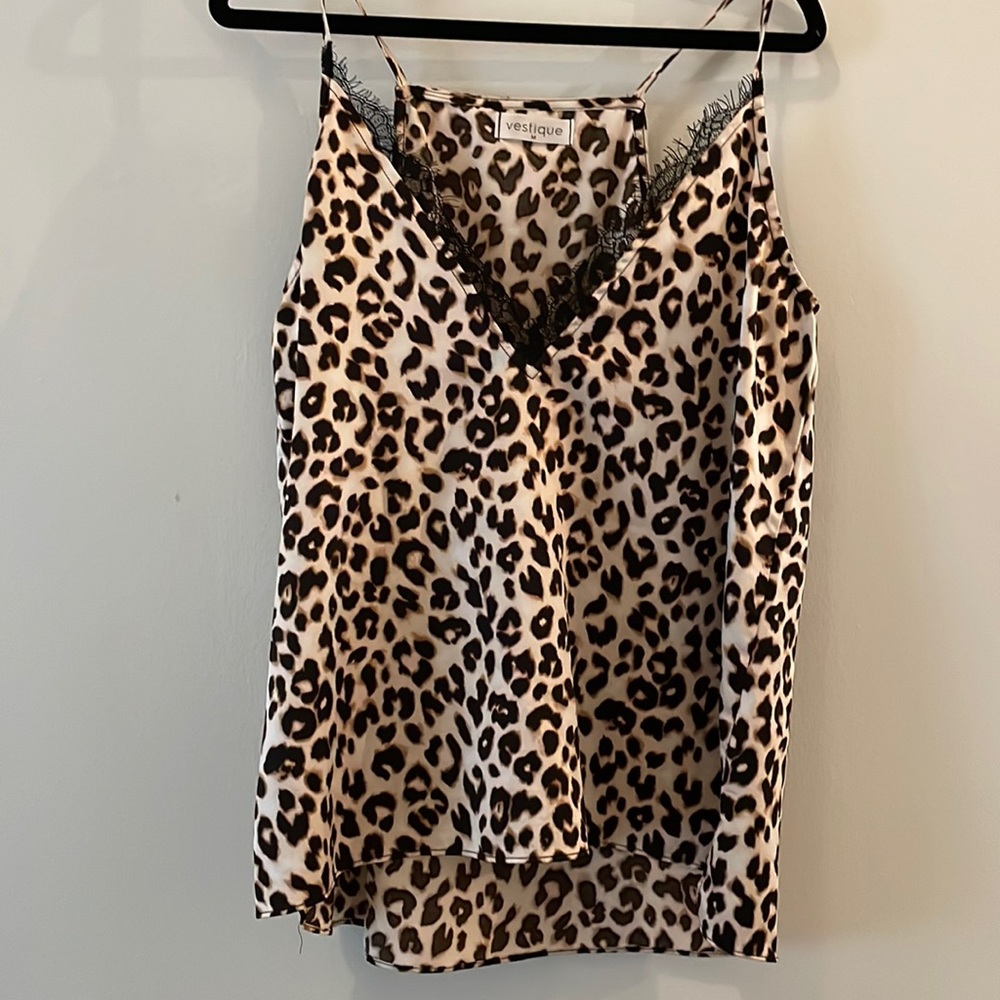 Leopard print silk shirt with lace detailing